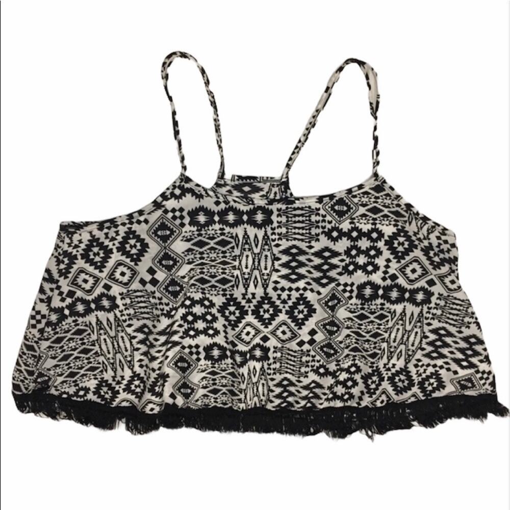 Urban Outfitters Staring at Stars Y2K Black White Fringed Aztec Print Tank Top L